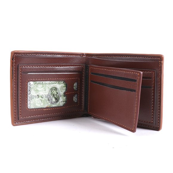 Men's Bi-Fold Wallet - Brown/Tan w/ Embossed Cross- NWT - Picture 3 of 5
